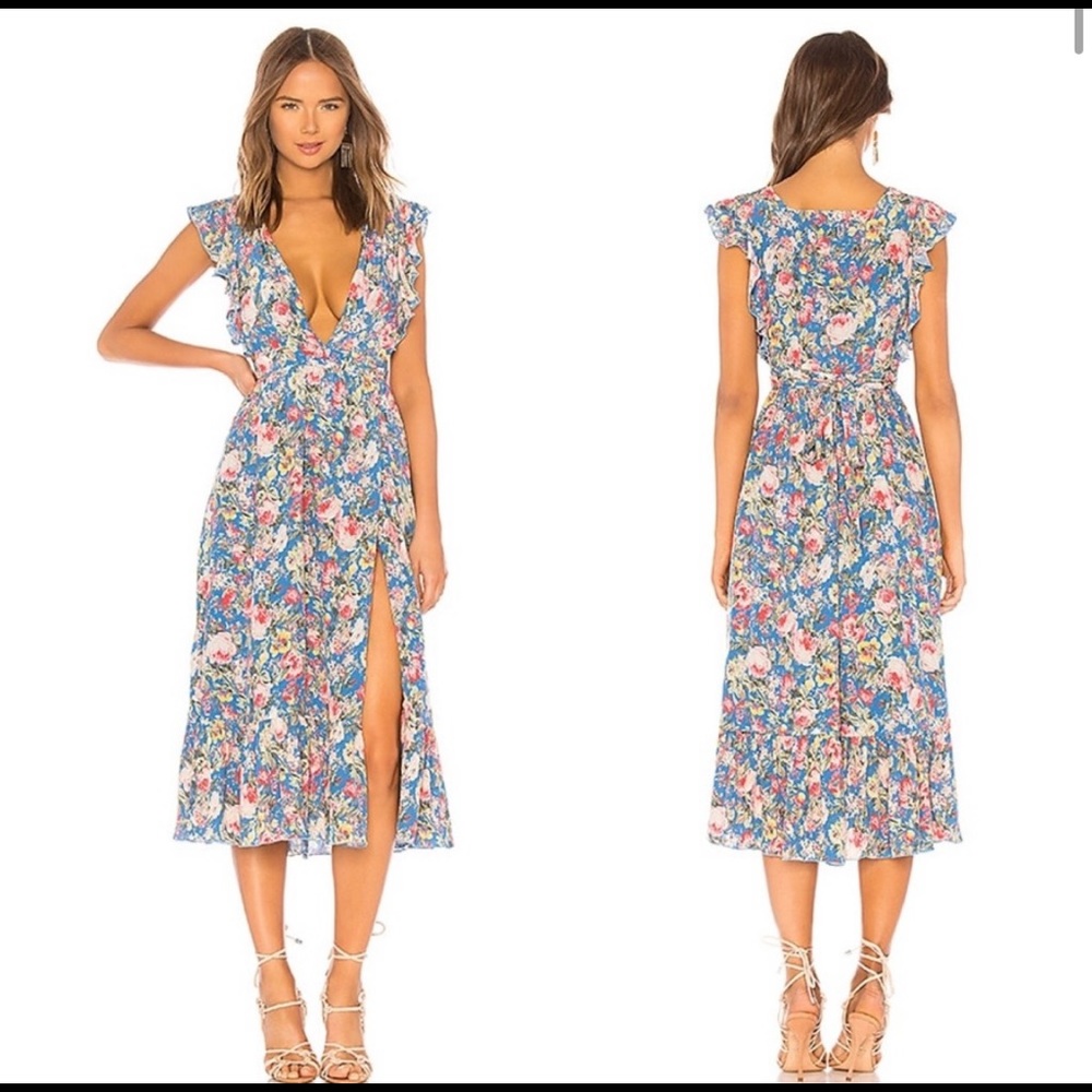 Majorelle Mistwood Floral Midi Dress Blue Multi